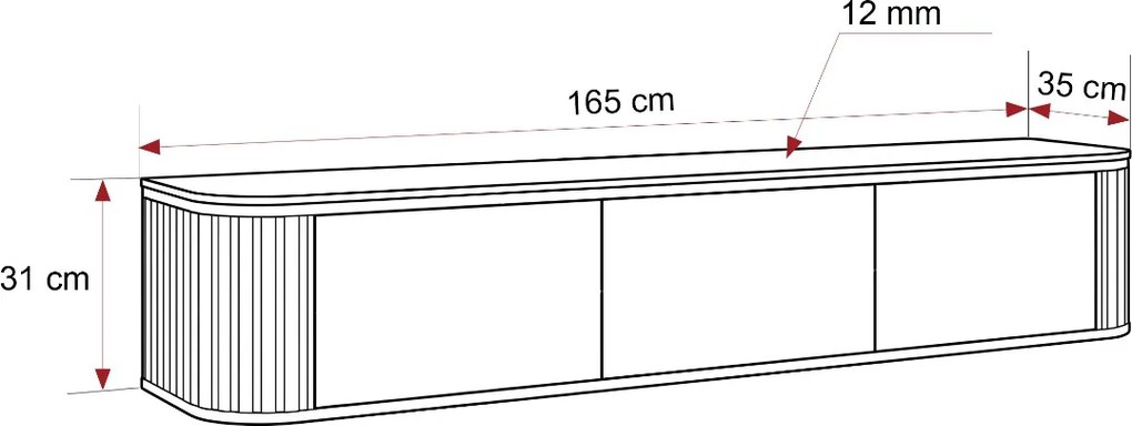 ZÁVESNÝ TV STOLÍK MODENA KAŠMÍR ZLATÁ LED 165 cm