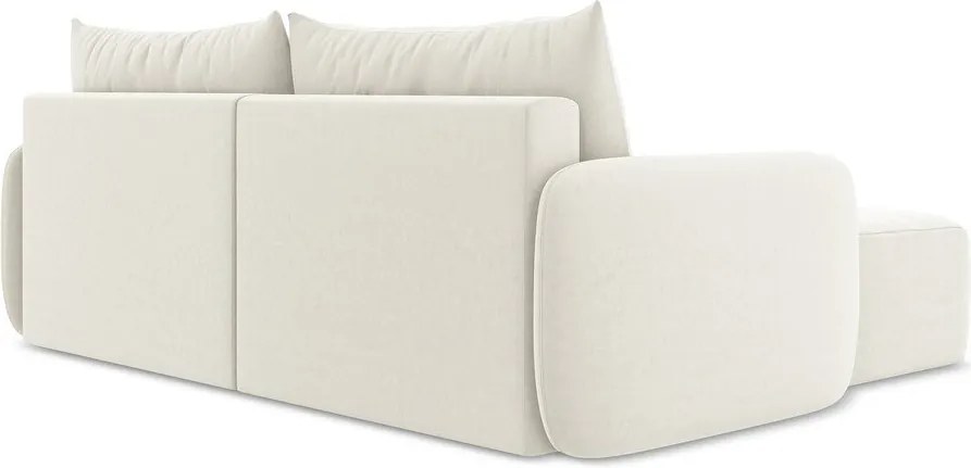 Krémovobiela zamatová rozkladacia/s úložným priestorom rohová pohovka (ľavý roh/s leňoškou) Kalena – Makamii