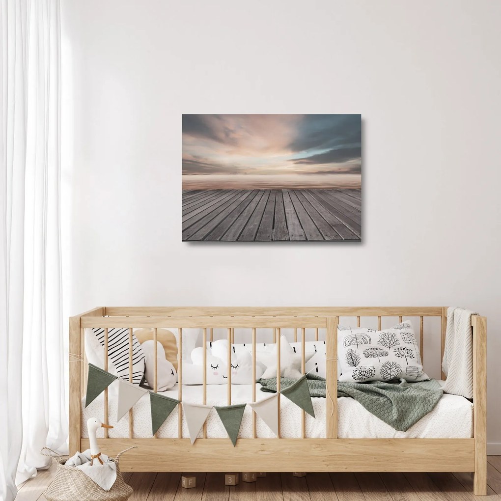 Sklenený obraz - Mólo pri západe slnka (70x50 cm)