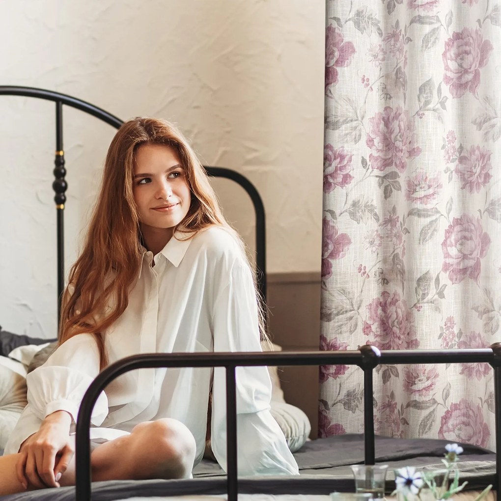 ZÁVES NA KRÚŽKOCH DAVENA 140X250 CM KVETY