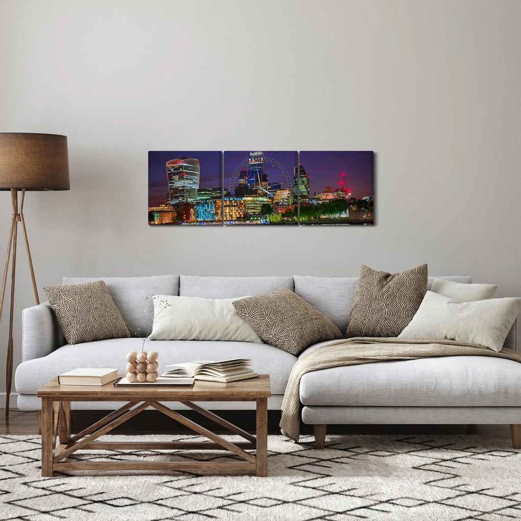 Obraz - Večerný Londýn (s hodinami) (90x30 cm)