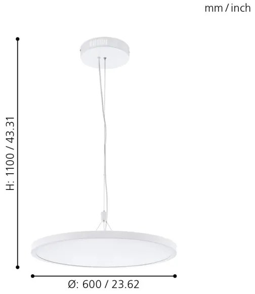 Eglo 33676 - LED RGBW stmievateľný závesný luster na lane CERIGNOLA-C LED/32W/230V biela + diaľkové ovládanie