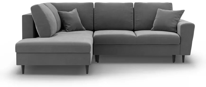 Svetlosivá zamatová rozkladacia/s úložným priestorom rohová pohovka (ľavý roh/do L) Kyoto – Cosmopolitan Design