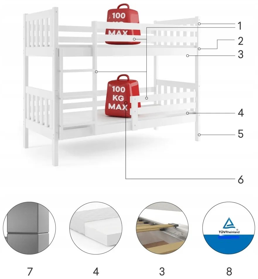 Interbeds Poschodová posteľ Carino 160x80 prírodná + matrace