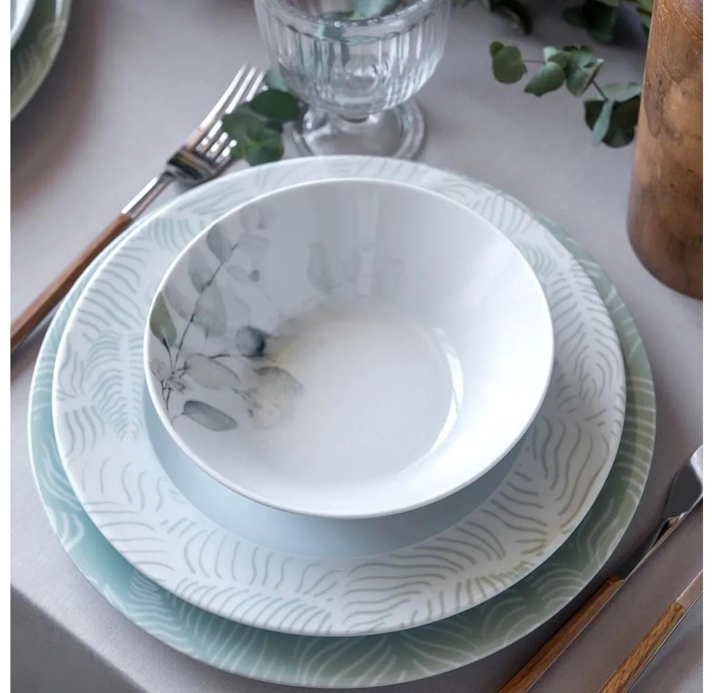 24-dielna jedálenská súprava biela/zelená/porcelán