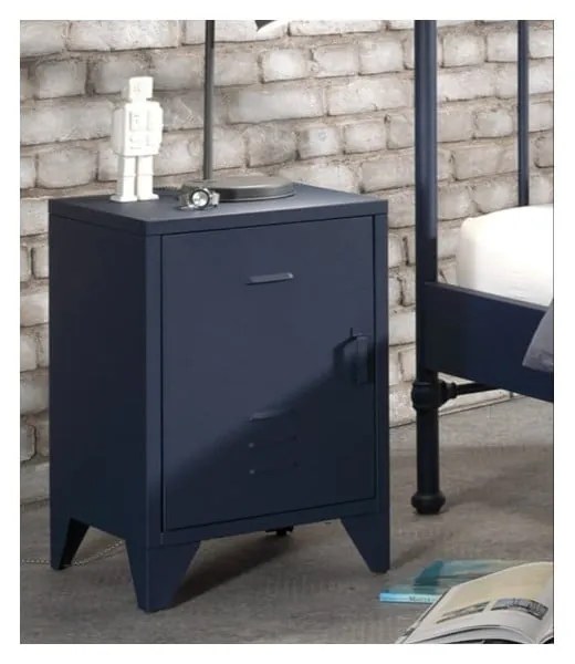 Modrý kovový detský nočný stolík BRONXX – Vipack