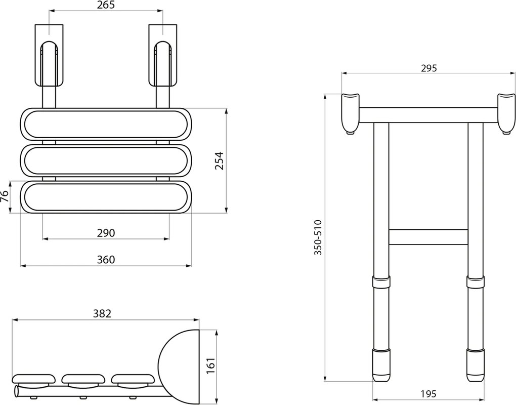 Ridder Ridder, HANDICAP sklopné sedátko do sprchy s podperou, 38x36cm, čierny, A140110-1