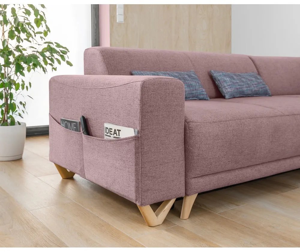 Ružová rozkladacia/s úložným priestorom rohová pohovka (pravý roh/do L) Classy Sophie – Miuform