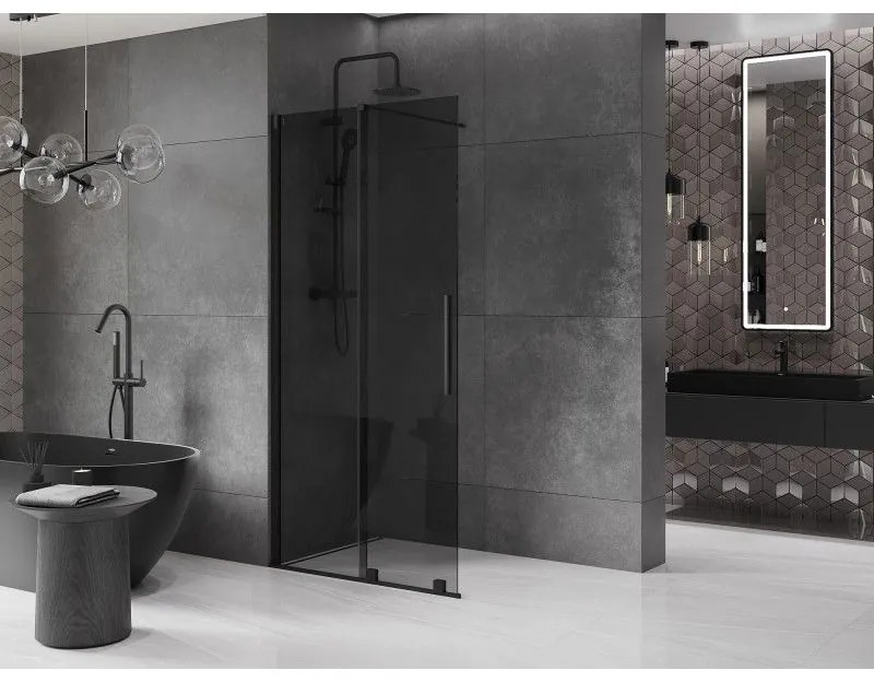 Mexen Velar, sprchová zástena s posuvnými dverami Walk-in 80 x 200 cm, 8mm šedé sklo, čierna matná, 871-080-000-43-70