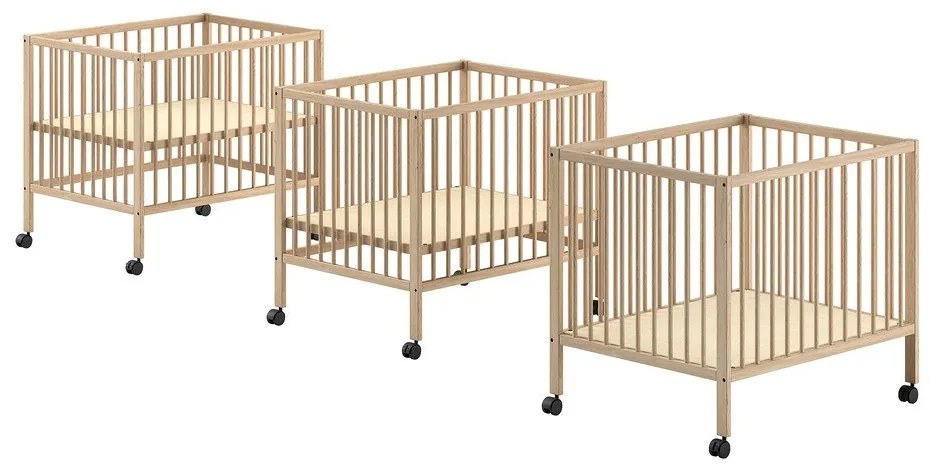 Detská ohrádka z bukového dreva s nastaviteľnou výškou/na kolieskach 95x75 cm v prírodnej farbe Dino – Vipack