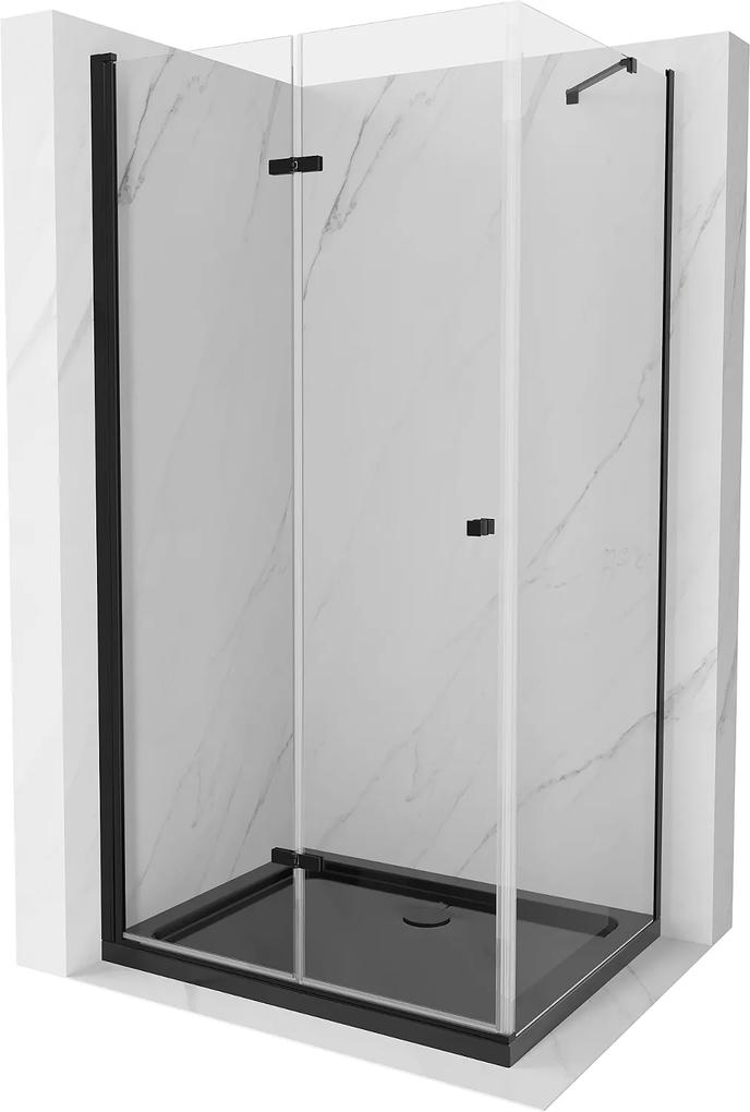 Mexen Lima, sprchovací kút so skladacími dverami 100 (dvere) x 90 (stena) cm, 6mm číre sklo, čierny profil + slim sprchová vanička čierna s čiernym sifónom, 856-100-090-70-00-4070B