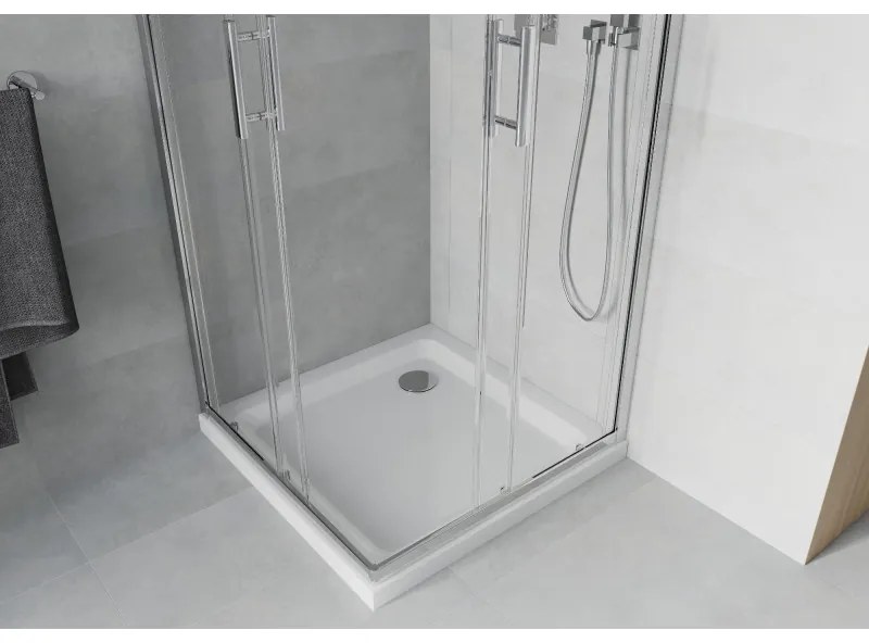 Mexen Rio štvorcový sprchovací kút 80 x 80 cm, 6mm sklo, chrómový profil-číre sklo + slim sprchová vanička 5cm, 860-080-080-01-00-4010