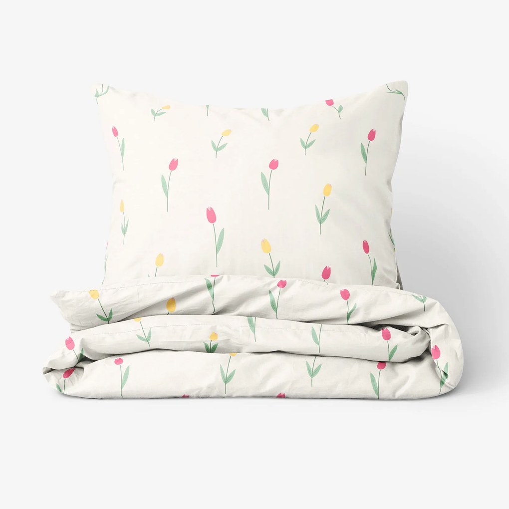 Goldea bavlnené posteľné obliečky - tulipány 140 x 220 a 70 x 90 cm