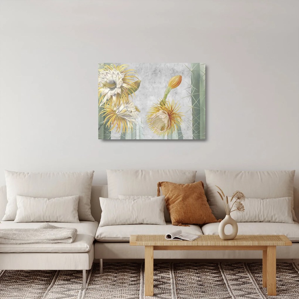 Sklenený obraz - Rozkvitnuté kaktusy (70x50 cm)