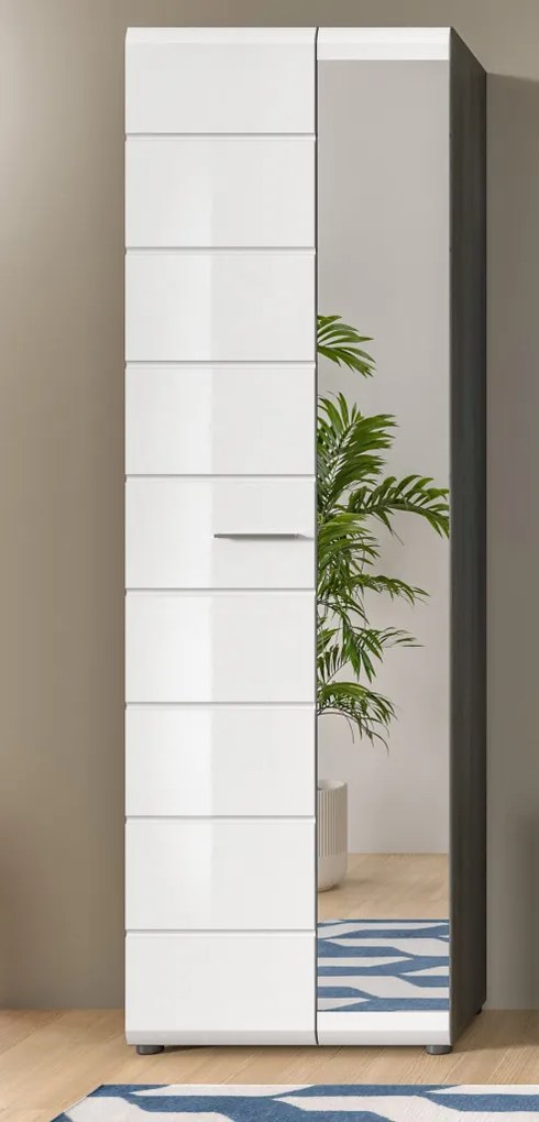 Predsieňová skriňa so zrkadlom Salsa, šedý dub/biely lesk