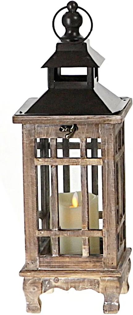 Drevený lampáš s plechovým vrchom MSL3392BR - hnedý (16x16x46 cm) - vidiecky štýl