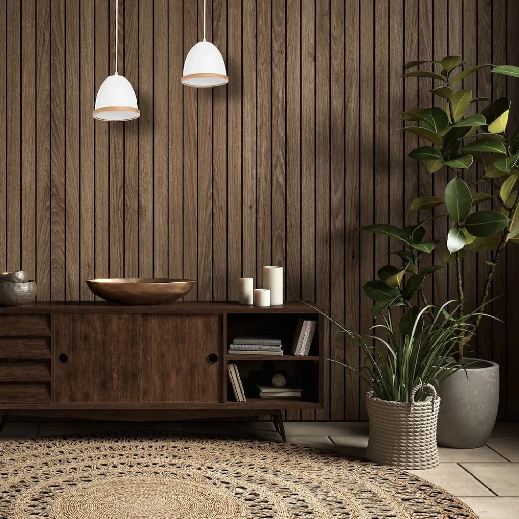 Závesné svietidlo Studio, 1x drevené/biele kovové tienidlo, (fi 21cm), w/br