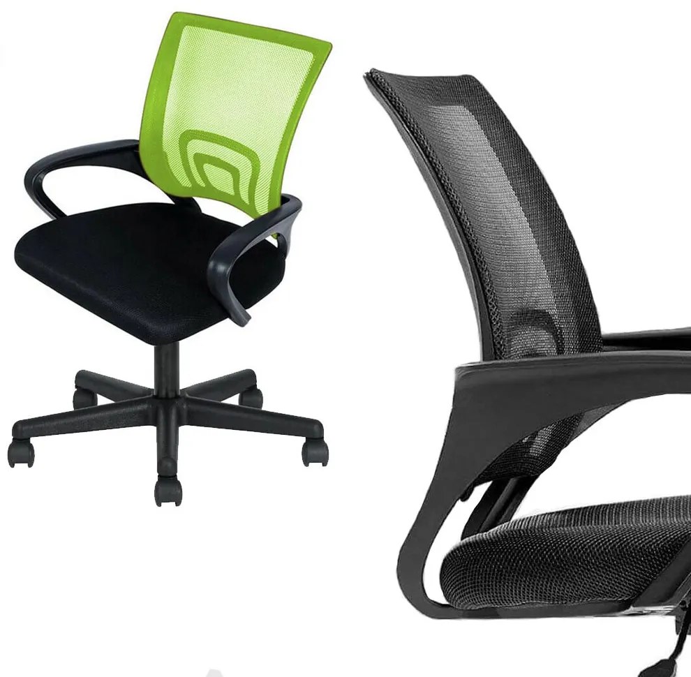 Kancelárska otočná stolička s podrúčkami v rôznych farbách, zelená