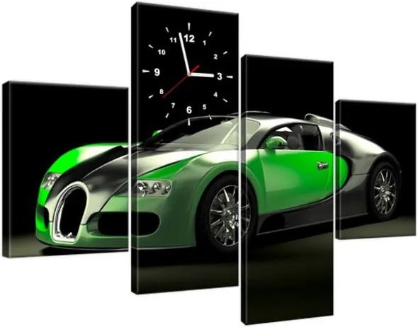 Obraz s hodinami Zelené Bugatti Veyron 120x80cm ZP2377A_4E