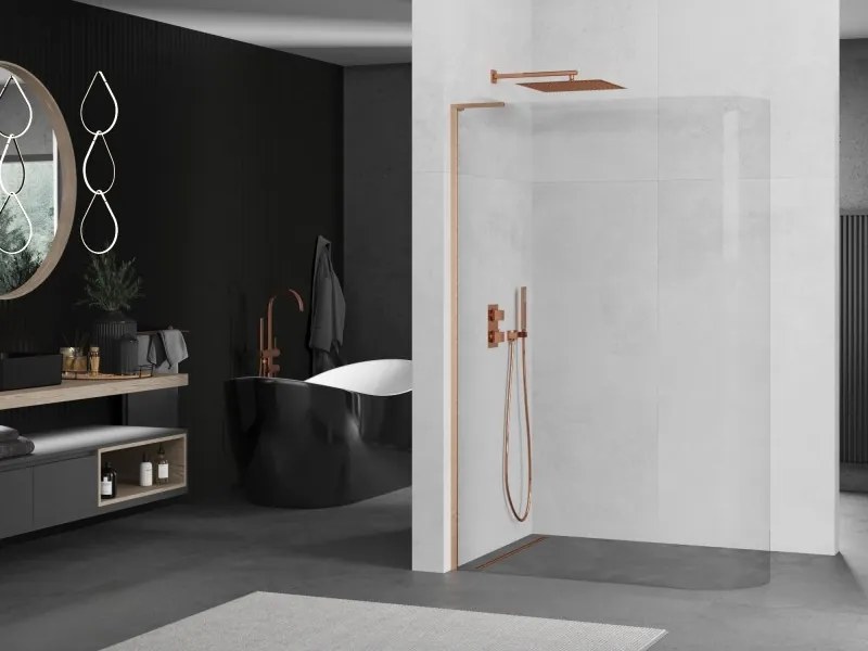 Mexen Kioto L, sprchová zástena Walk-In 80 x 200 cm, 8mm číre sklo, medený matný profil, 800-080-103-65-06