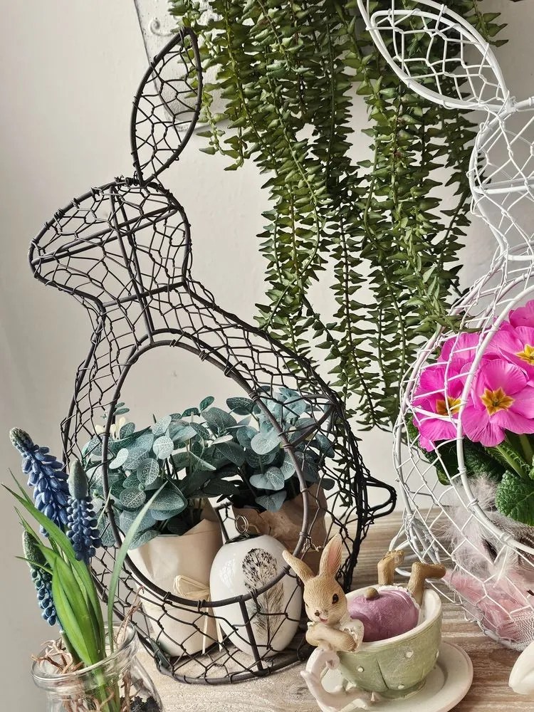 Hnedý drôtený dekoračný košík králik Bunny - 18 * 18 * 37 cm
