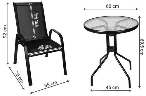 Gardlov 23461 Balkónový set stôl + 2 stoličky čierny