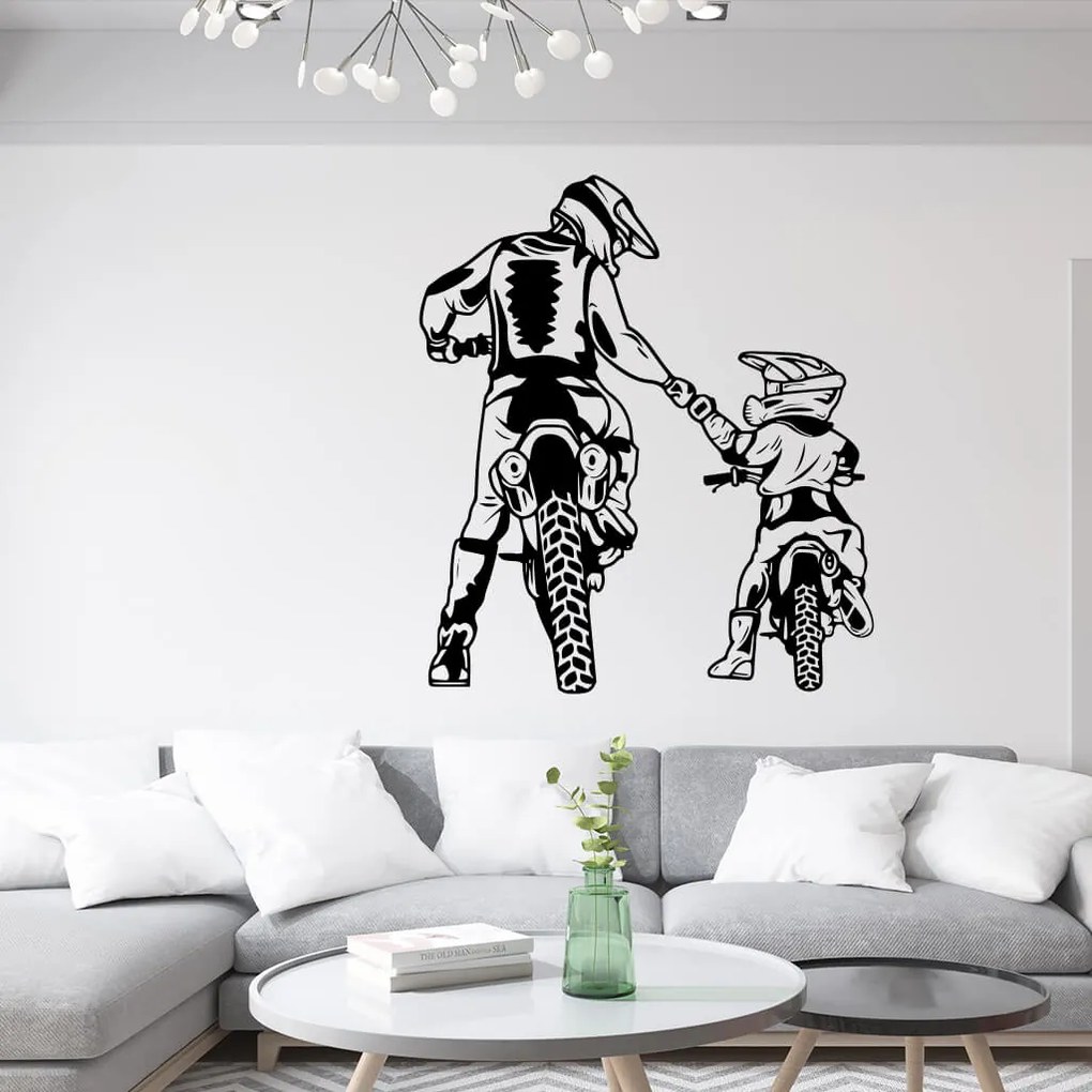 Veselá Stena Samolepka na stenu na stenu Motokros otec a syn Farba: růžová, Veľkosť: 80 x 70 cm