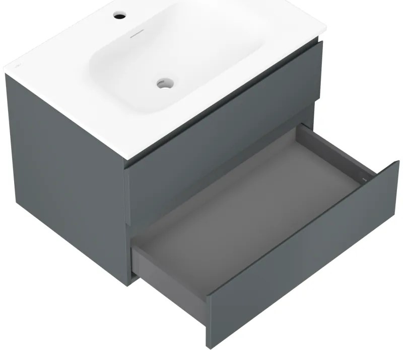 Mexen Orio, kúpeľňová skrinka 70 cm s umývadlom Vela, 2 zásuvky, grafitová matná/biela matná, 91A10-07047-2-BFF66-W23M01