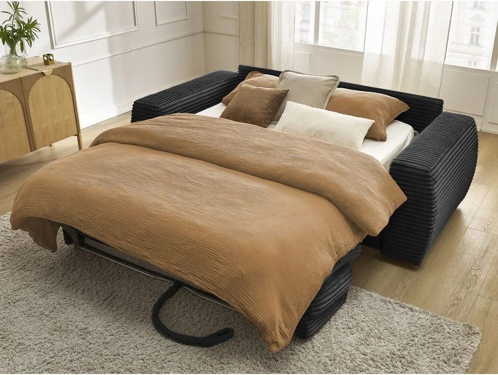 Čierna menčestrová pohovka na každodenné spanie/rozkladacia 220 cm Hugo – Bobochic Paris