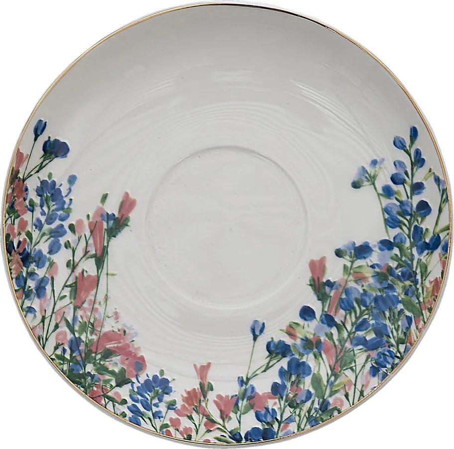 Porcelánová šálka s tanierikom a kvetmi - 12*10*6 cm / Ø 15*2 cm / 250 ml