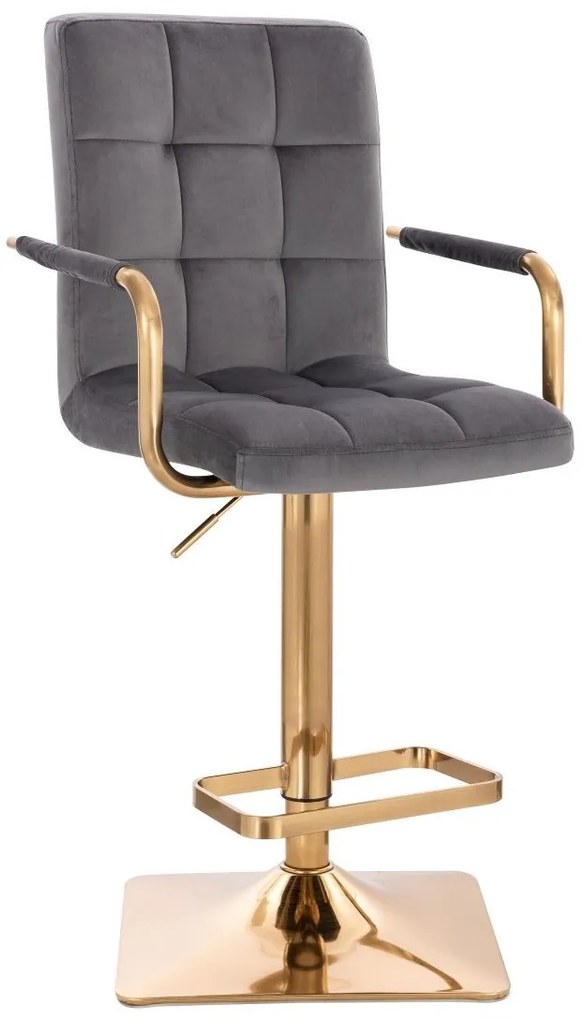 LuxuryForm DESIGN Barová stolička VERONA GOLD VELUR na zlatej hranatej podstave - tmavo šedá