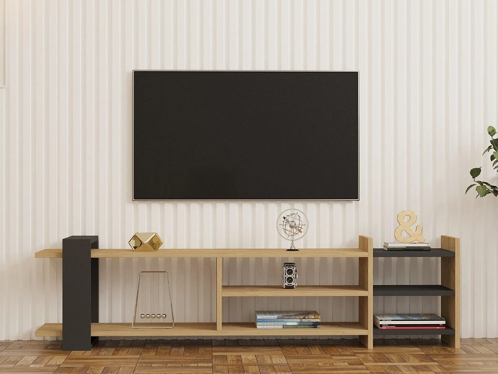 TV stolík Tasake (dub zafírový + antracit) . Akcia -19%. Vlastná spoľahlivá doprava až k Vám domov. 1095118