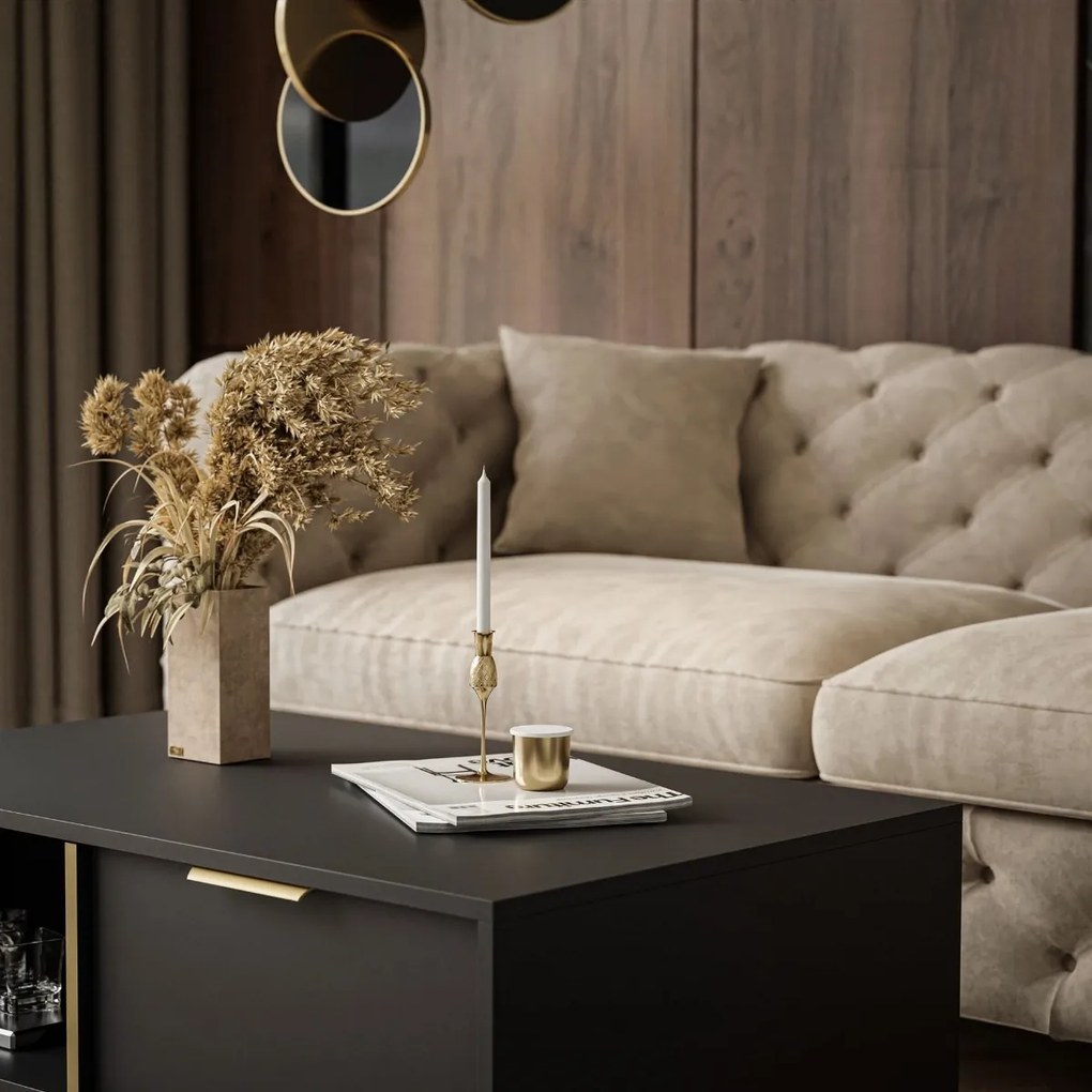 KONFERENČNÝ STOLÍK LOREEN TMAVOŠEDÝ + ZLATÝ NA NOŽIČKÁCH