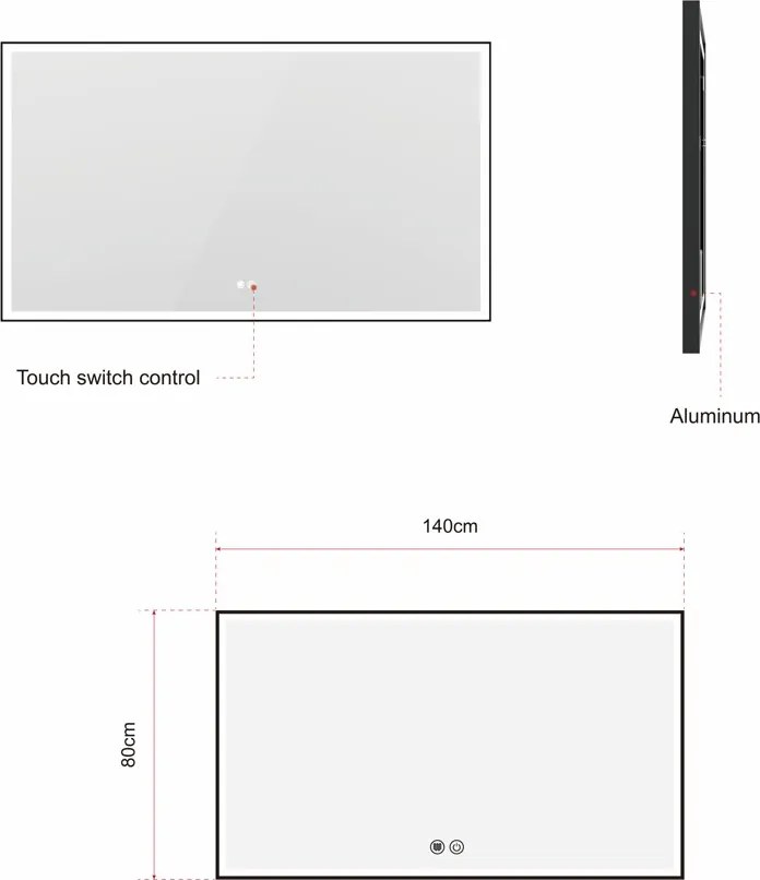Erga Samira, LED zrkadlo 140x80cm v čiernom ráme, 3335 lm, 3 farby svetla, predné/zadné osvetlenie, ERG-V01-SAMIRA-1480-BK