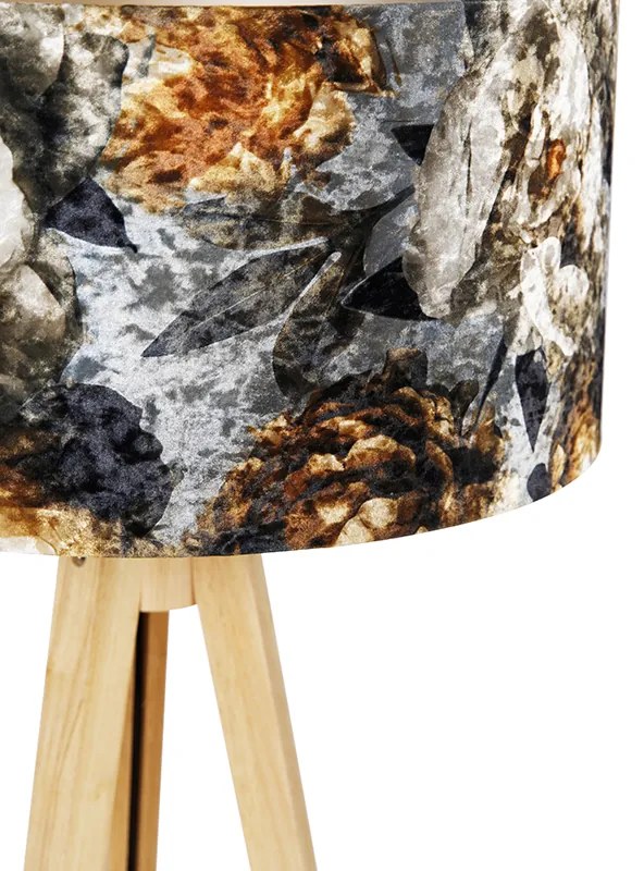 Stojaca lampa trojnožka prírodná s kvetinovým tienidlom 50 cm - Tripod Classic