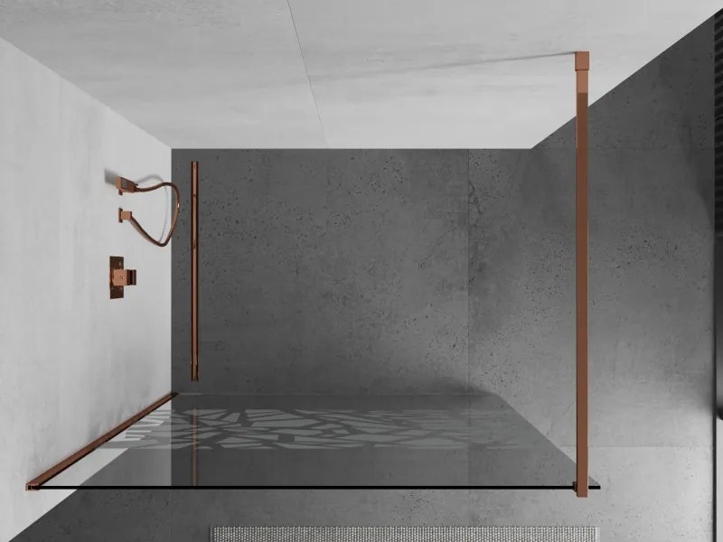 Mexen Kioto, sprchová zástena 80x200 cm, 8mm číre sklo s bielym vzorom, profil ružové zlato, 800-080-101-60-85
