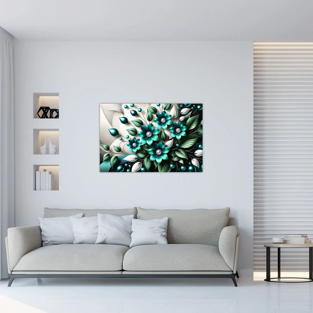 Obraz - 3D tyrkysové kvety (90x60 cm)