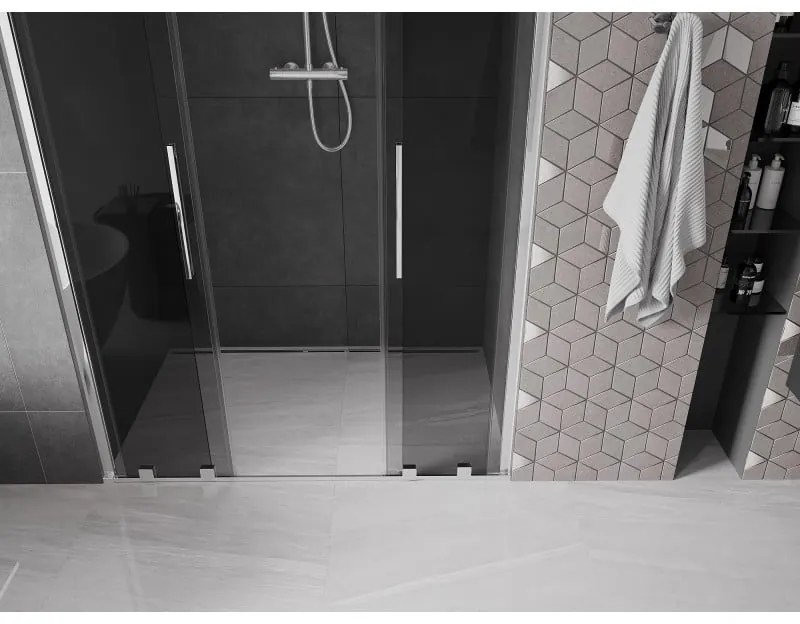 Mexen Velar L Duo, posuvné sprchové dvere do otvoru 140 cm, 8mm šedé sklo, chrómová, 871-140-003-42-01