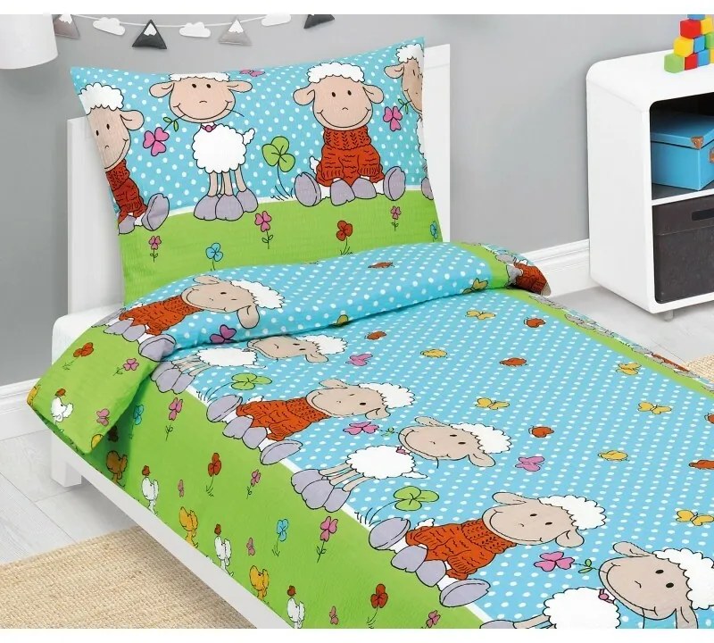 Bellatex Detské krepové obliečky Ovečka modrá, 140 x 200, 70 x 90 cm