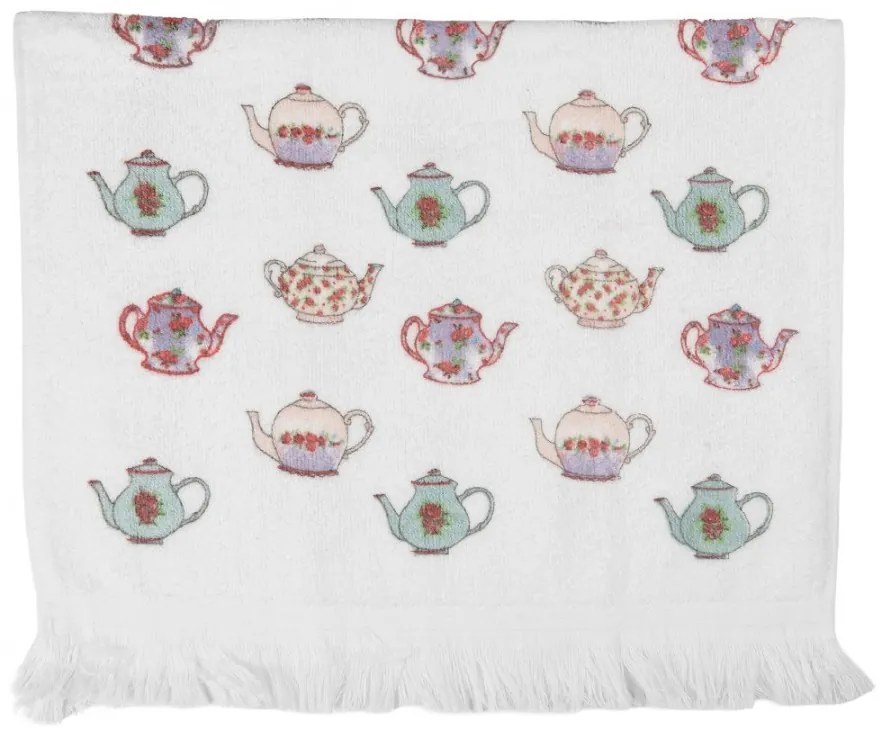 Biely kuchynský froté uterák s farebnými kanvičkami - 40*66 cm