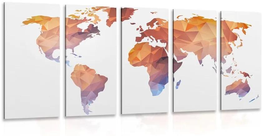 5-dielny obraz polygonálna mapa sveta v odtieňoch oranžovej - 100x50