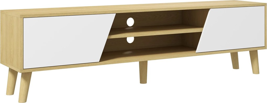 HOMCOM TV Stojan Zábavné Centrum so 2 Dverami, 2 Poličkami a 5 Drevnými Nohami pre TV do 65 Palcov (150x30x42 cm, Dub) | Aosom