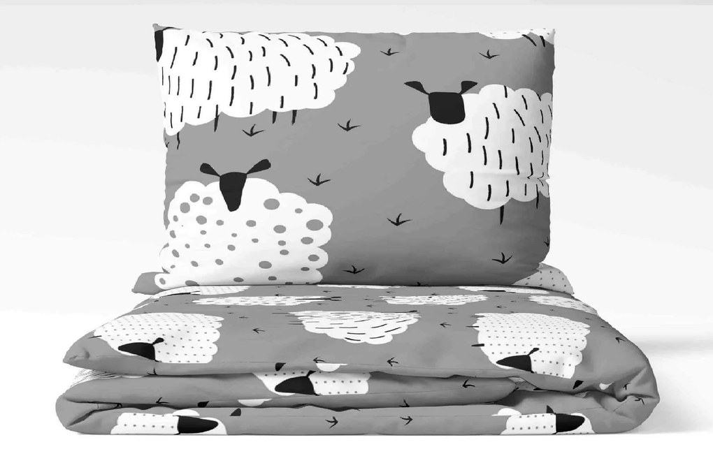 Obliečky deluxe bavlnené Ovečky sivé 200x140cm+90x70cm