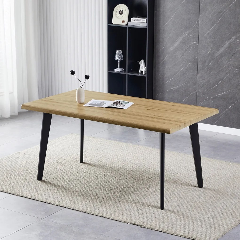 Autronic - Stůl jídelní, 160x90x75 cm, MDF deska, dekor divoký dub, kov, černý lak - HT-F4416 OAK AKCE