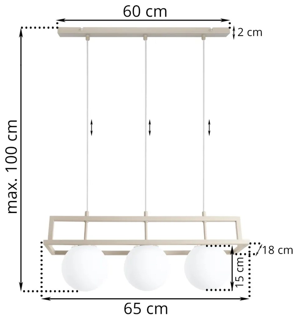 Závesné svietidlo Florence, 3x biele sklenené tienidlo, be/g