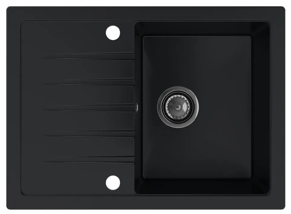 Sink Quality Titanite, kuchynský granitový drez 680x495x215 mm + čierny sifón, čierna, SKQ-TIT.C.1KKO.XB
