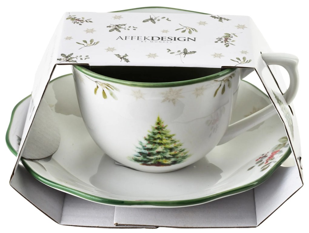 Vianočný hrnček s podšálkou Santa Lila 220 ml bielo-zelený