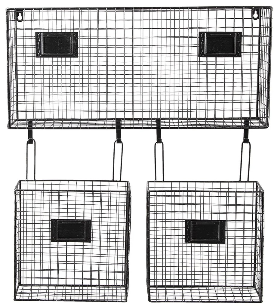 Čierny kovový nástenný stojan Set s košíkmi - 56 * 12 * 65 cm