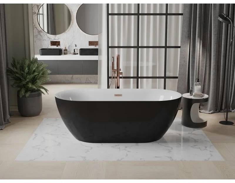 Mexen Roxy, voľne stojaca vaňa 170 x 80 cm, biela-čierna, medený prepad, 51201708075-65