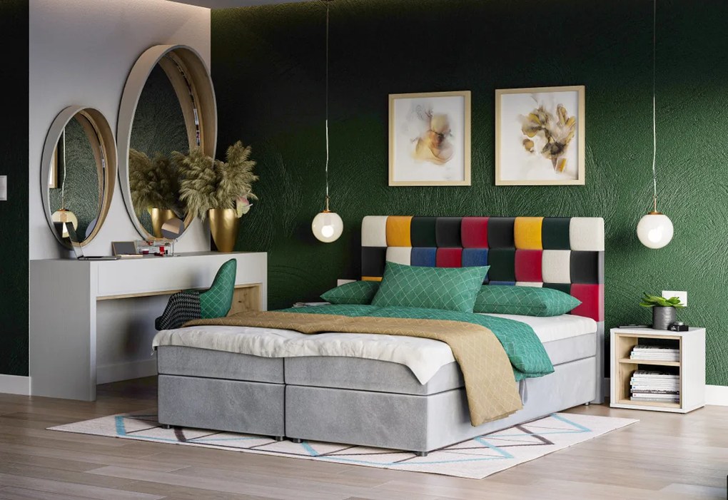 Čalúnená posteľ boxspring LEMON + topper, 180x200, itaka 14/modrá